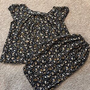 Tku La Floral Black and Yellow Top & Bermuda Shorts PJ Set Size 4X